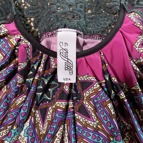 C Graffiti Paisley Print Y2K Tunic Top Made In USA Size M - Picture 3 of 8